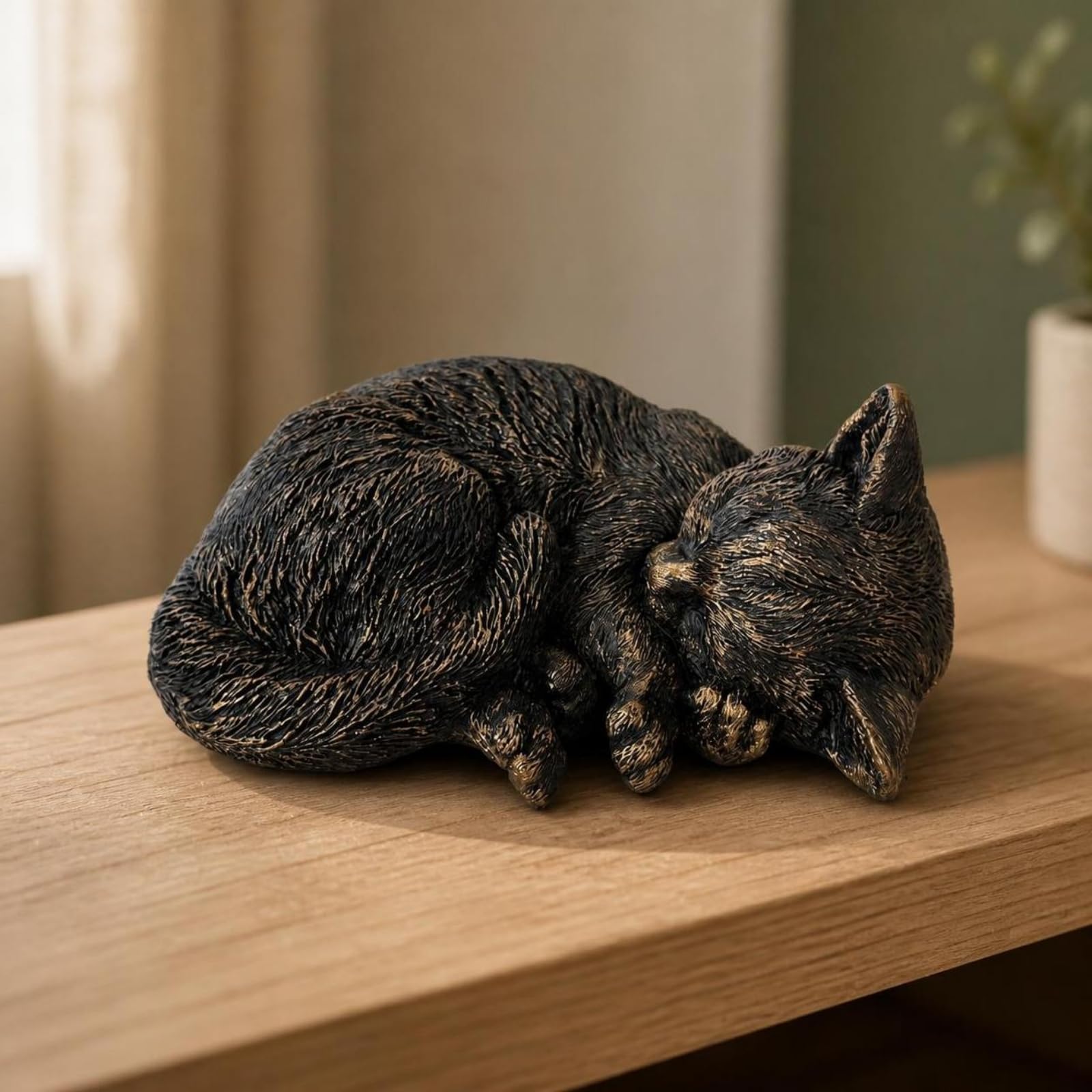 Statua di Gatto in Riposo | Design Compatto a Basso Profilo, Memoriale per, Leggera, Giardino, Cimitero, Tomba, Degli Animali, Stile A