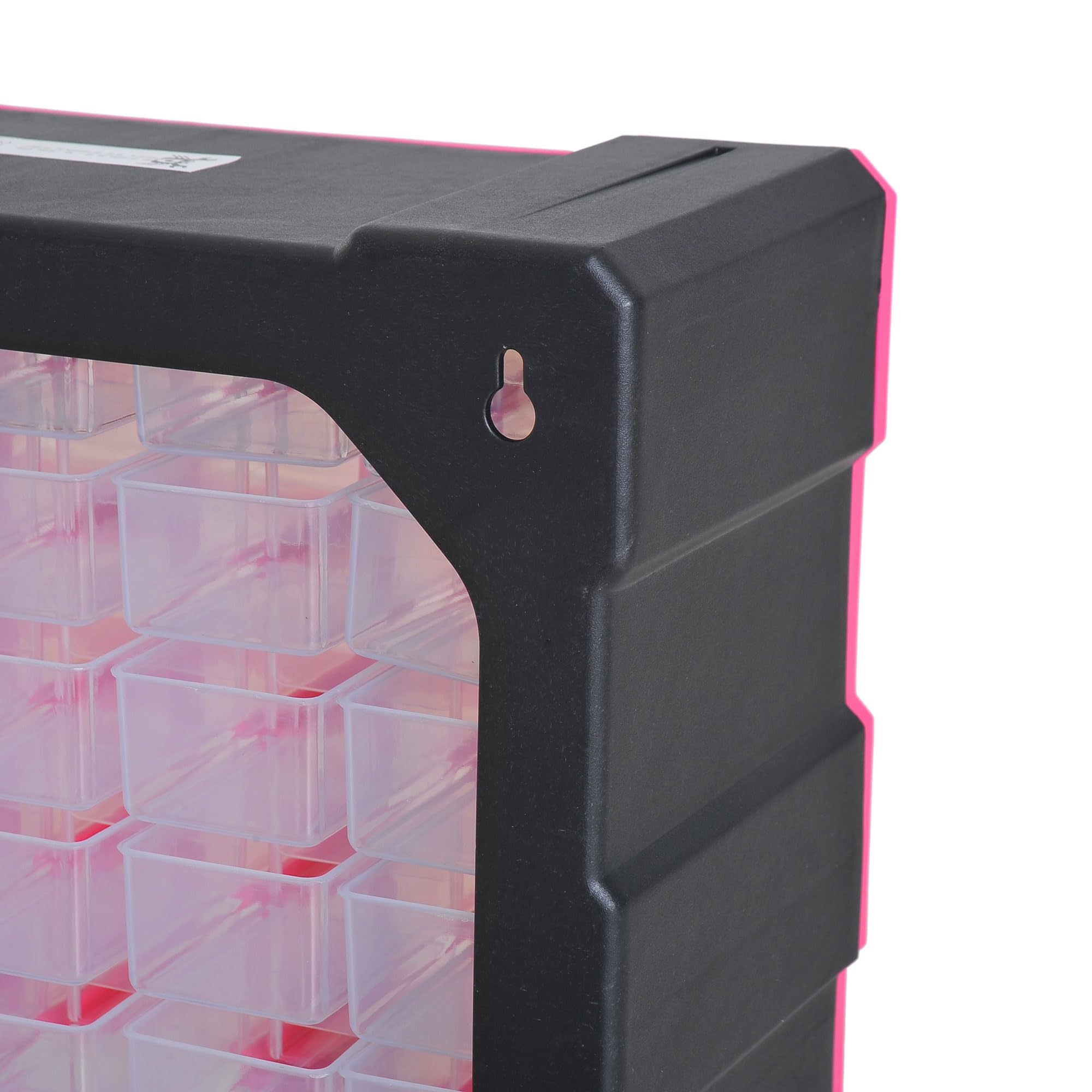 DURHAND Cajonera de plástico con 39 cajones transparentes, montaje en pared o en el suelo, 38 x 16 x 47,5 cm, rosa
