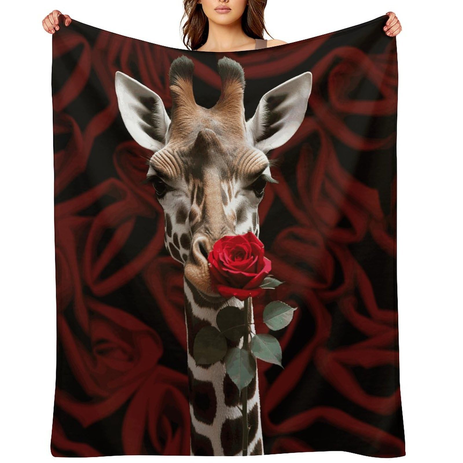 Fekiloot Style Giraffe Kissing Flower Throw Blankets Camping Blanket50 X60
