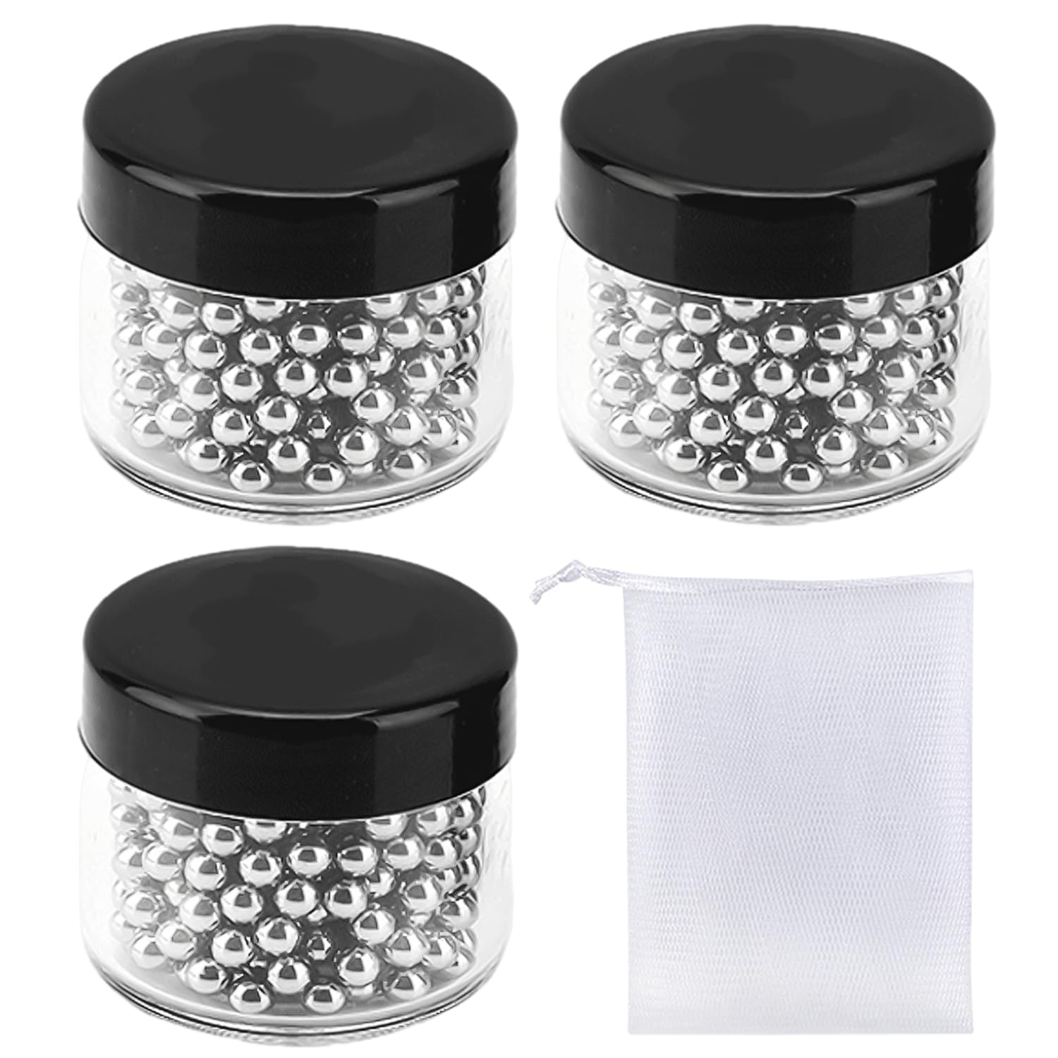 3 cajas de 1200 cuentas de limpieza, equipadas con una pequeña bolsa de malla y cuentas de limpieza de acero inoxidable sin costuras, adecuadas para limpiar jarrones, jarras y botellas de agua