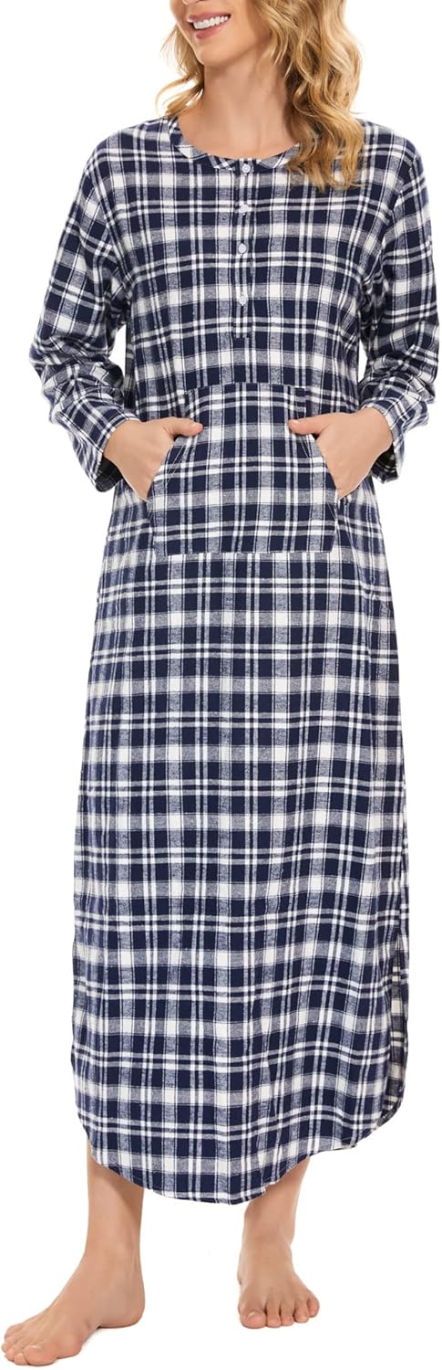 Zerbala Long Flannel Nightgown for Women Long Sleeve Plus Size - Image 2