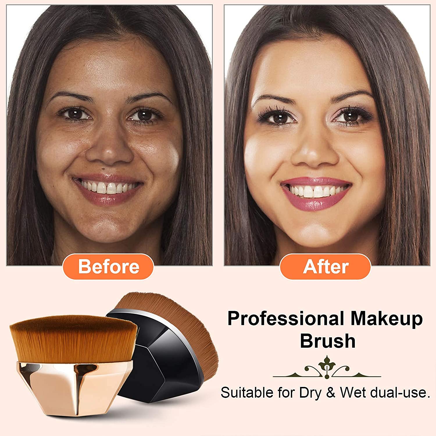 Jibaro Large Foundation Brush Powder Mineral Brush and Flat Top High-Density Magic Hexagon Face Kabuki Brush with Makeup Beauty Blender for Flawless Powder, Blending Liquid or Cream Cosmetics 1