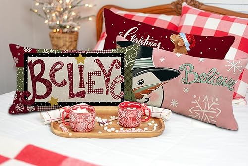 Miniatura 3 de Funda de almohada con diseño de copos de nieve de invierno, diseño de árbol de Navidad, 12 x 20 pulgadas, decoración de invierno y Navidad, para el
