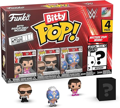 Funko Bitty Pop! WWE Mini juguetes coleccionables paquete de 4 Razor Ramon, Diesel, Rey Mysterio y Mystery Chase figura (los estilos pueden variar)