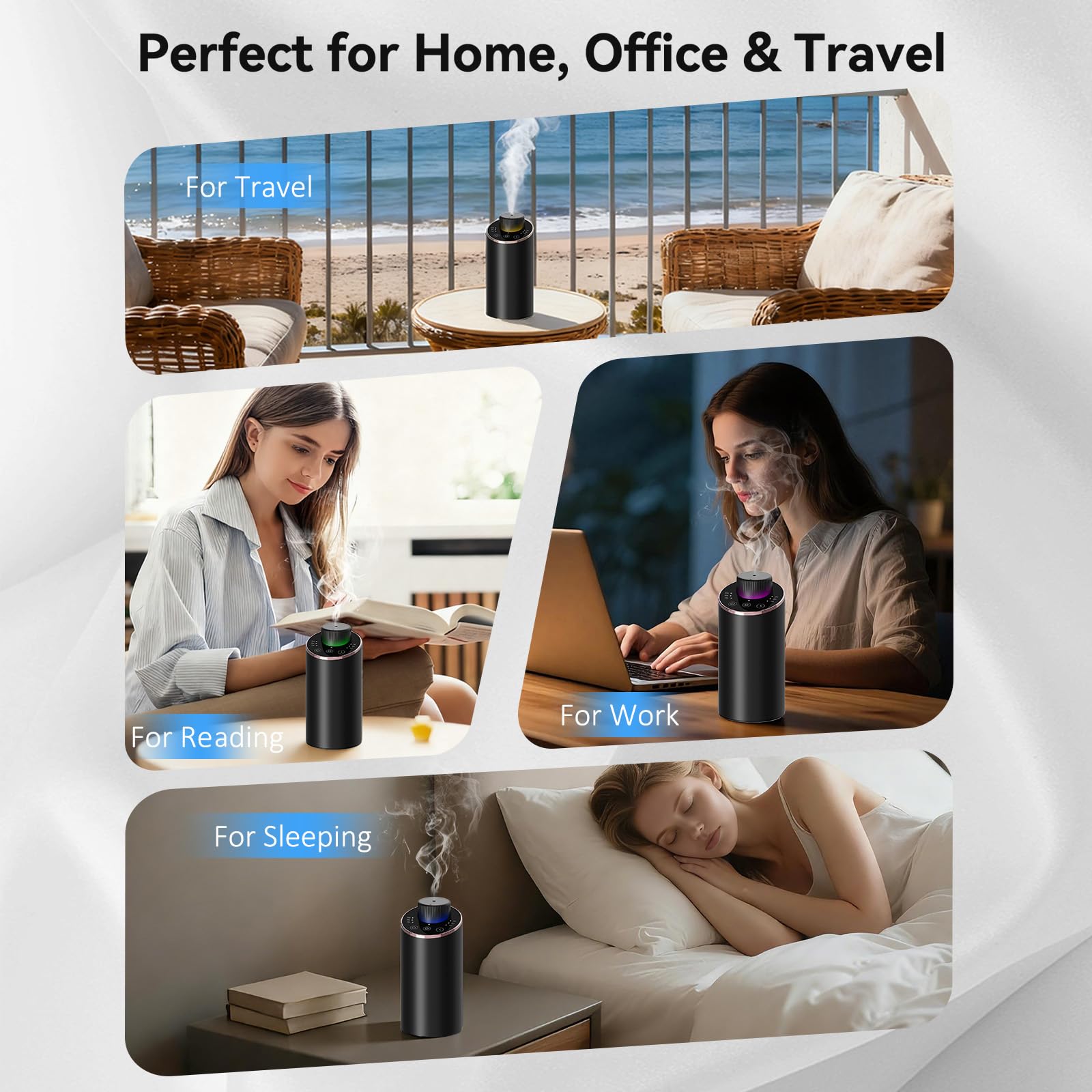Wasserloser Diffuser mit 4 Countdown-Timer 3 Nebel Ebene, Tragbarer Aroma Diffuser kabellos USB Wiederaufladbarer Aroma Diffusor Wasserloser Diffuser für Haus, Zimmer, Auto, Büro & Reise