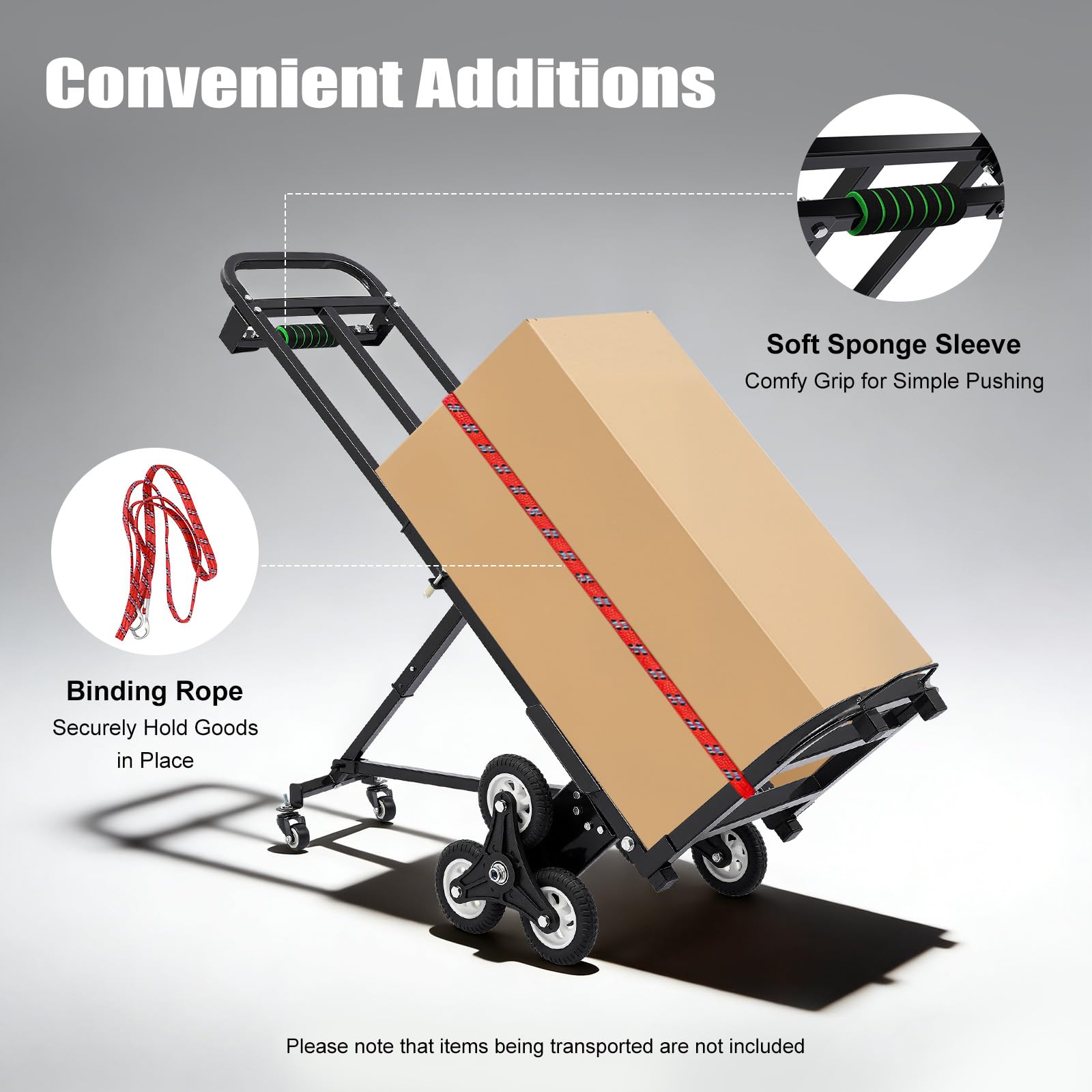 Carrello pieghevole con 2 ruote anteriori e 6 posteriori, carrello in acciaio, max. 210 kg, aiuto per il trasporto per scale