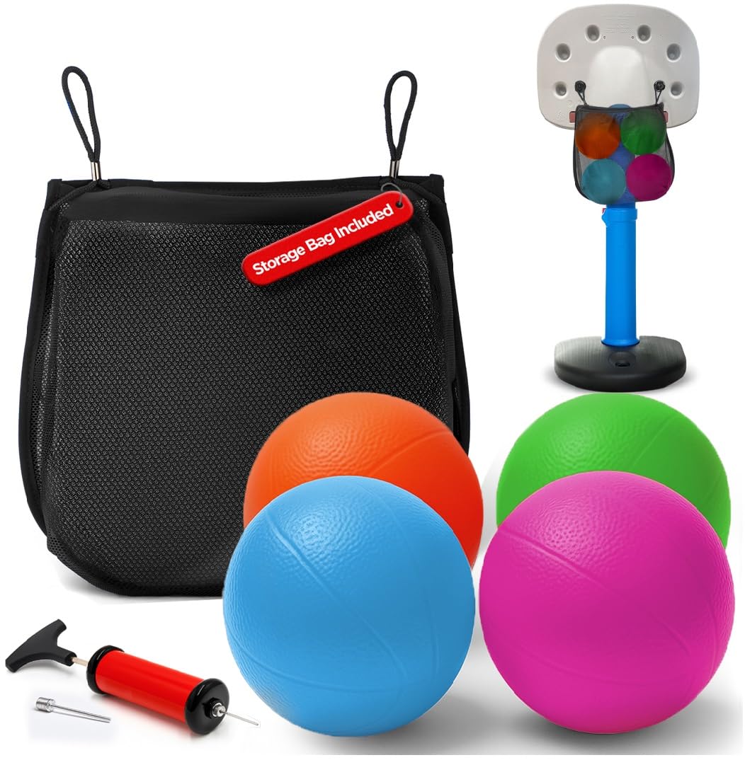 4-Pack 6" Replacement Balls for Little Tikes Basketball Hoop with Mesh Storage Bag, Soft Inflatable Mini Toy Balls for Kids, Lightweight Soft Small