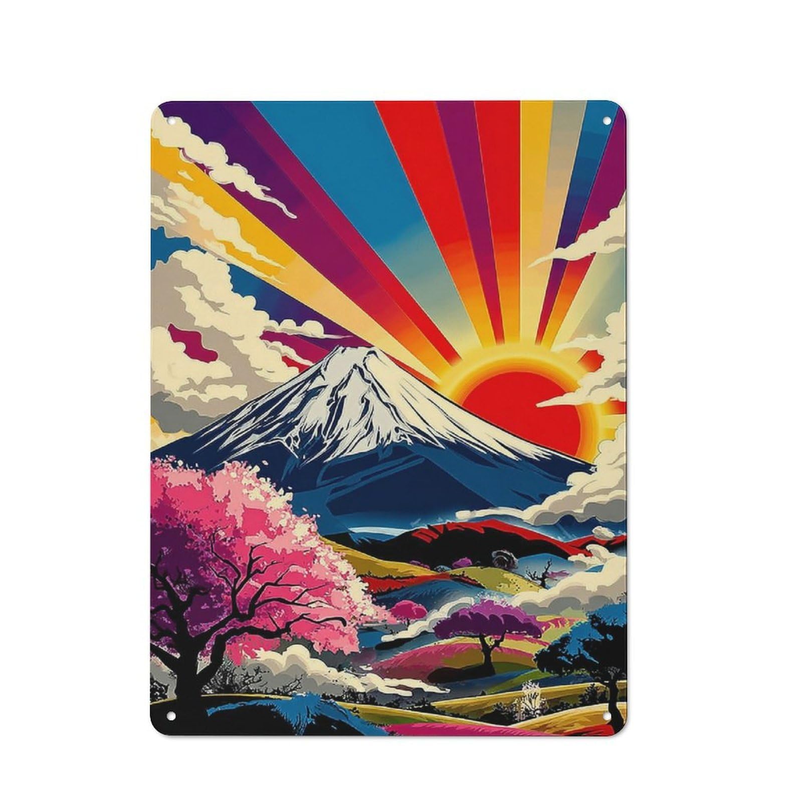 Junmoney Vibrant Japanese Landscape With Mount Fuji Classic Metal Plaque 40X30cm Featuring Bistro Wall Plaque For Kitchen, Cafe, Pantry Or Dining Room