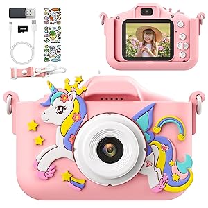 PHNIXGAM Pink Children's Digital Camera, Digital Camera for Toddlers, Boys, Girls, Mini Children's Selfie Camera Toy with 2 Inch Screen, 32 GB Card for Age 3-12 Birthday