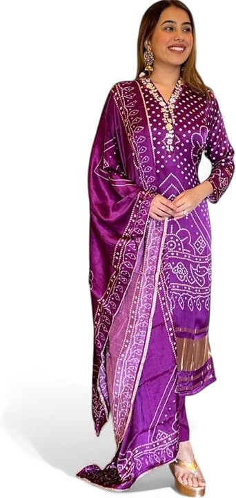 Womens Chinon Silk Kurta Pant Dupatta Set | Ethnic Outfit for Women | Traditional Dress for Festive Wear