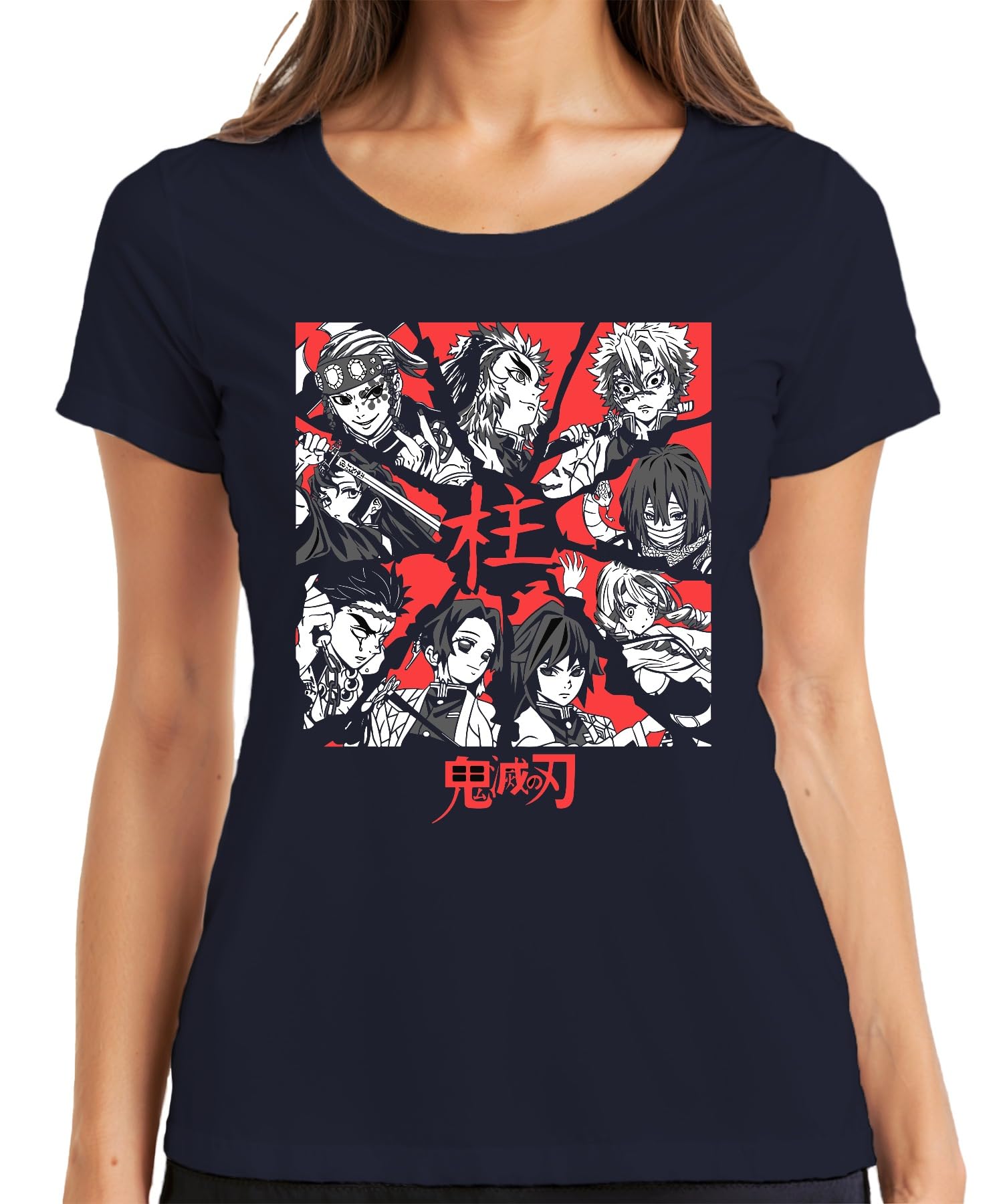 Printera Women's Navy Demon Slayer Kimetsu No Yaiba Hashira Anime Gift Vintage T-Shirt, L