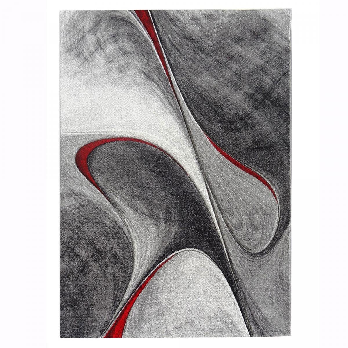 1A2T - Tapis Carré 200x200 cm - Grand Tapis Salon Moderne Design Rouge Gris Noir - Tapis Vague à Poils Ras idéal pour Le Salon, 1938