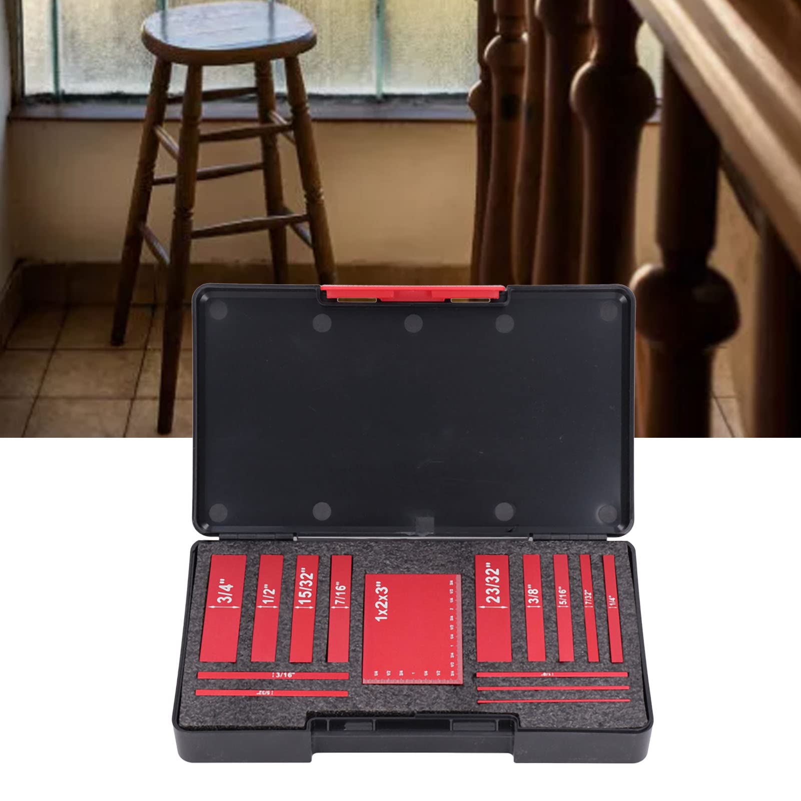 Juego De Reglas Métricas De Altura De 15 Piezas, Bloques De Medida Claramente Grabados, Juego De Reglas De Altura De Aluminio Para Carpinteros (Rosso)