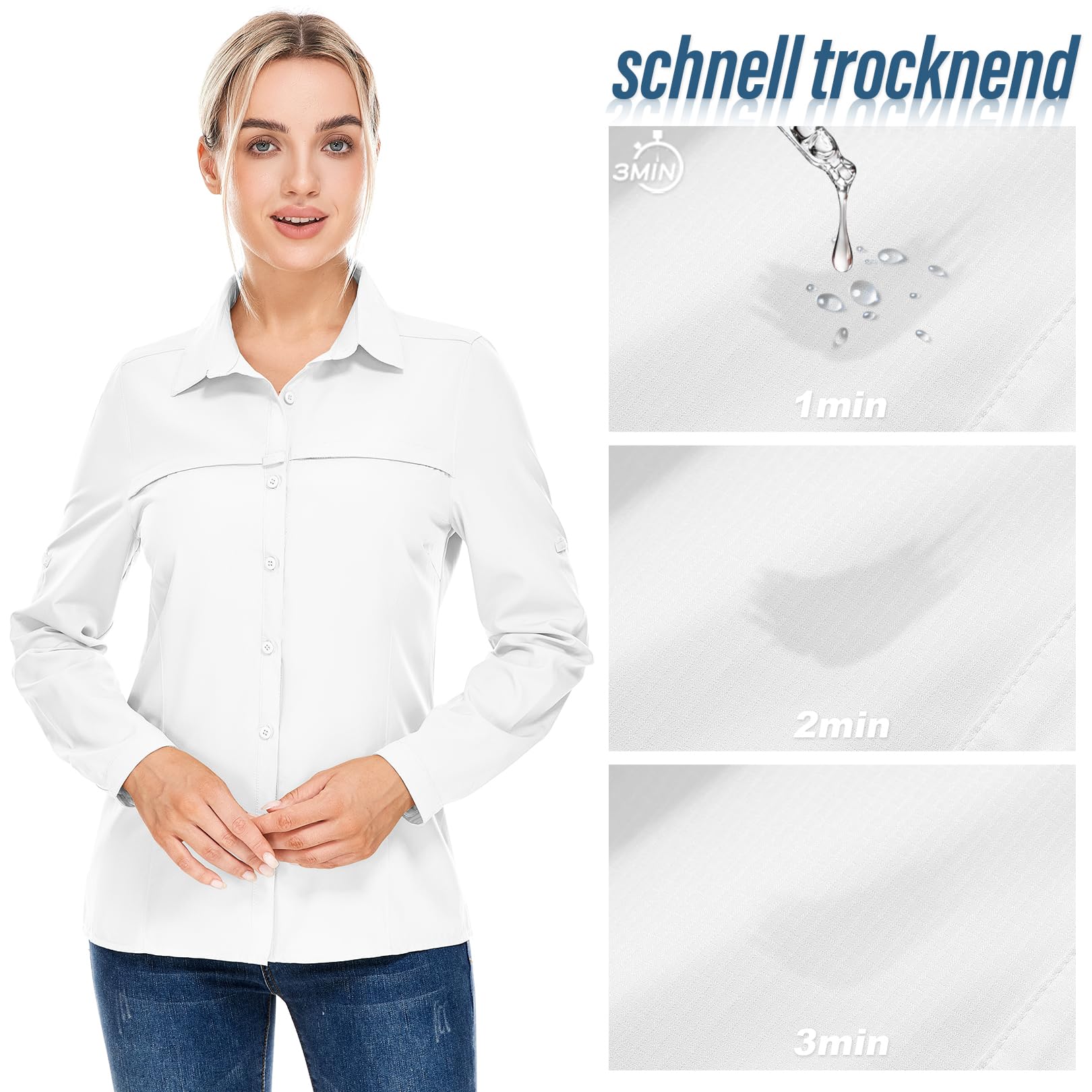 Chemise Femme Manches Longues - Protection UV Respirante & Séchage Rapide - T-Shirt Safari Décontracté pour Randonnée, Voyage et Plein Air