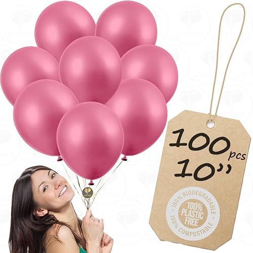 AFTERLOON Globos biodegradables 100 unidades de color rosa perlado de 10 pulgadas, flotador de látex extra fuerte perlado para baby shower,