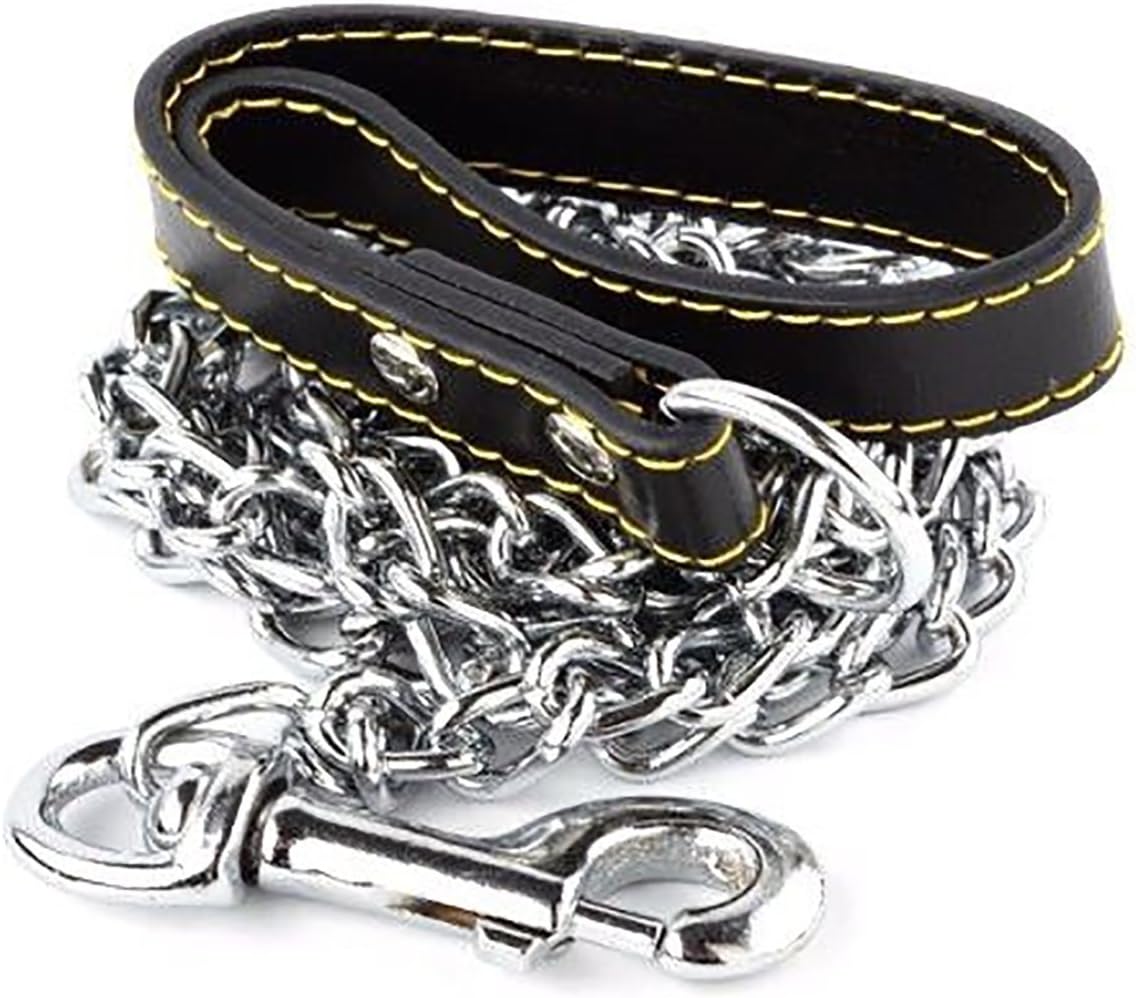 Omni Premium Heavy Duty Extra Thick Links(4.0mm) Dog Chain Leash, 72 Inches (72"), 6 Feet (6') Faux Leather Handle for Medium Size Dogs or Large Dogs