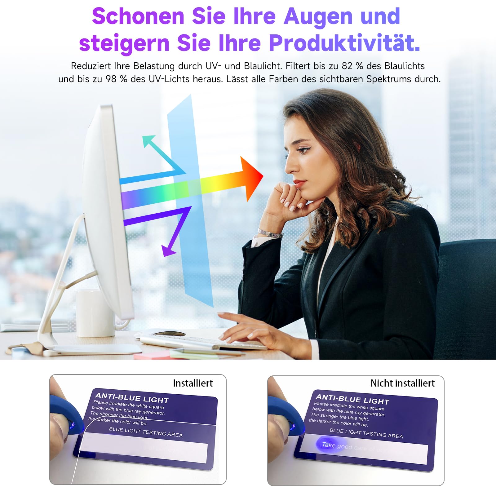 IPROKKO 2 protectores de pantalla antiluz azul de 24 pulgadas para monitor de ordenador, relación de aspecto 16:9 desmontable, lámina antirreflejos, protector de ojos