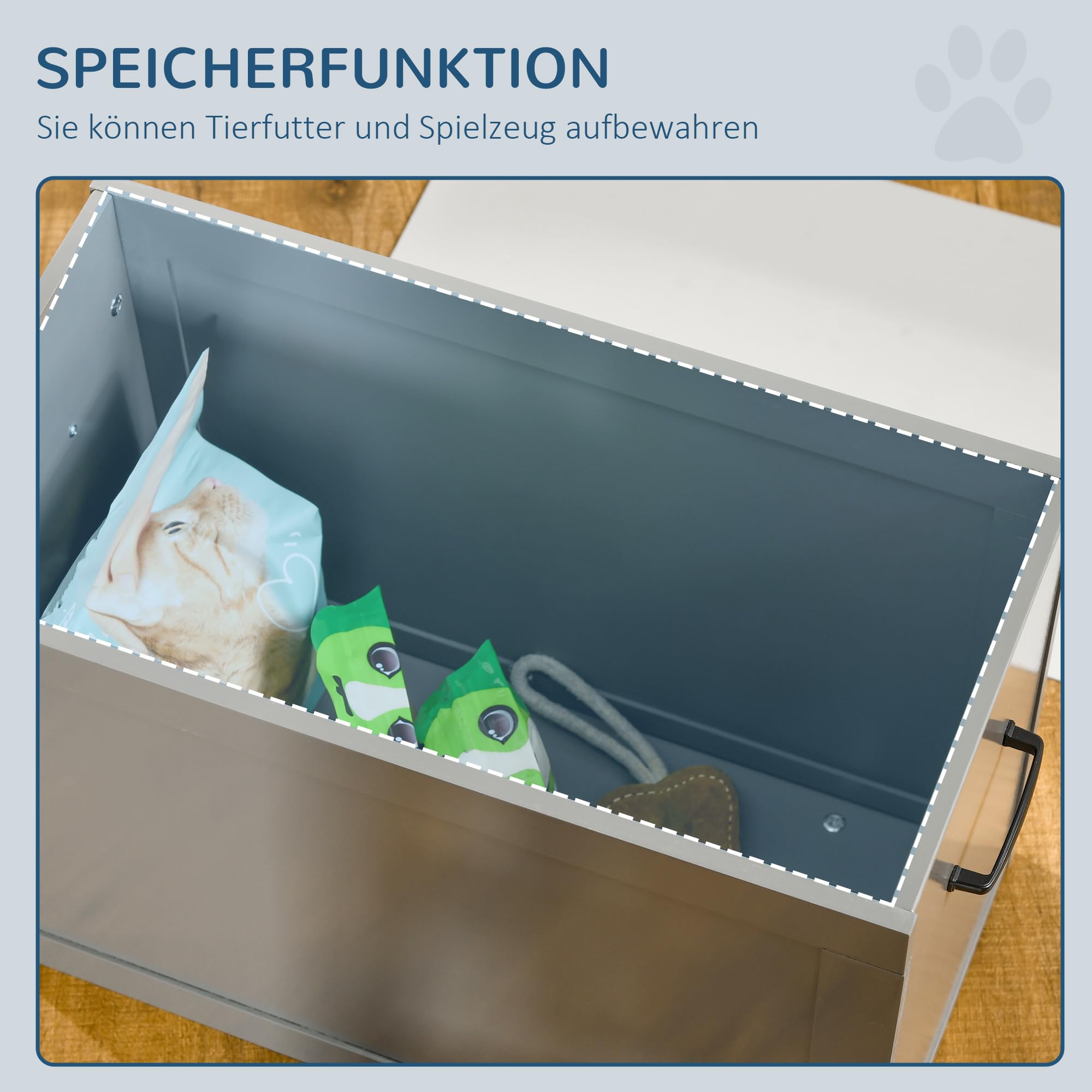 PawHut Erhöhter Hundenapf Futternapf mit Staumraum Wassernapf 2 x 2000ml Edelstahlnäpfen Hundenäpfe Fressnapf Futterstation für Hunde Katzen Grau