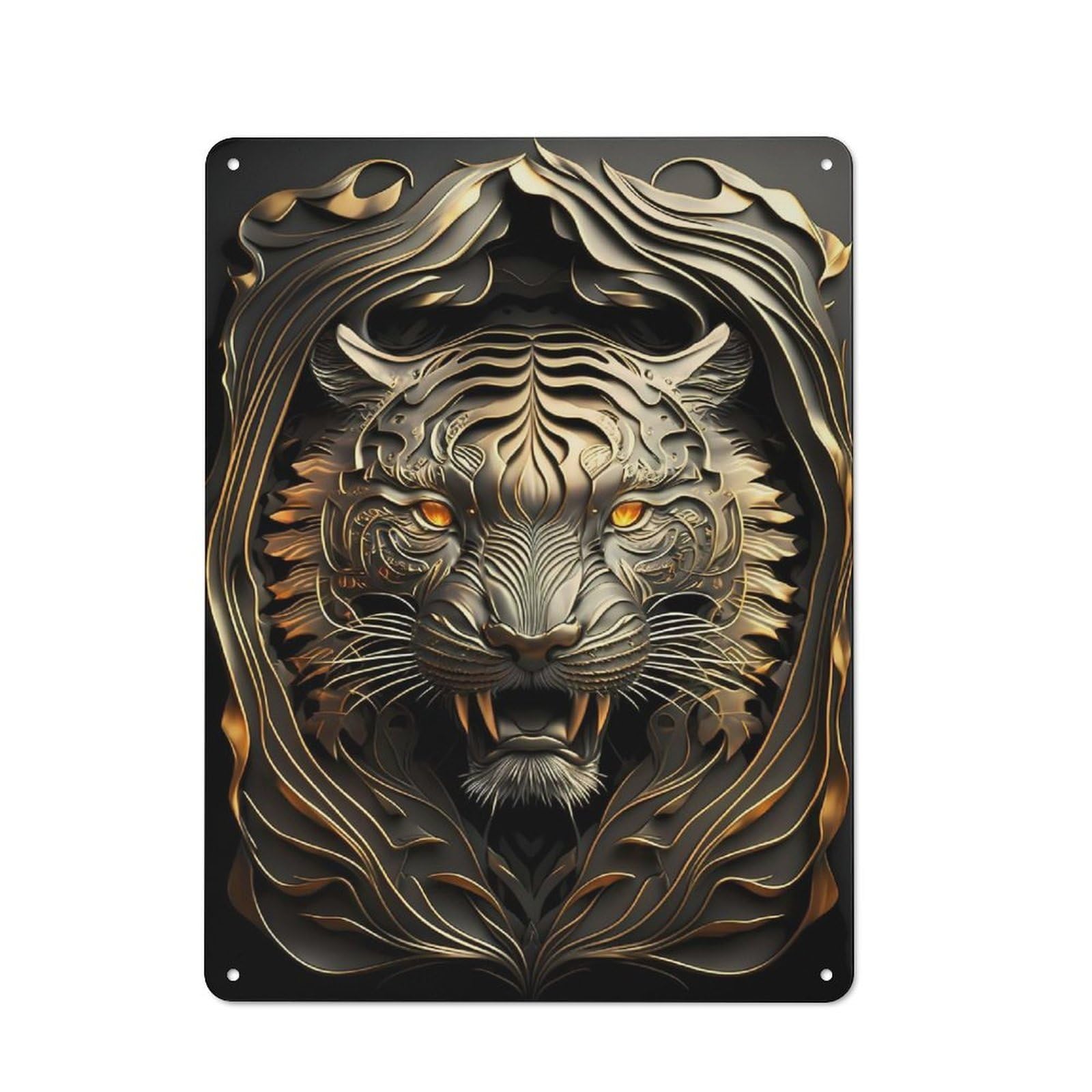 Junmoney Style-2 Metal Tiger Golden Deco Rustic Metal Plaque 40X30cm For Café Or Restaurant, Wall Decor For People Reorganising Café And Restaurant