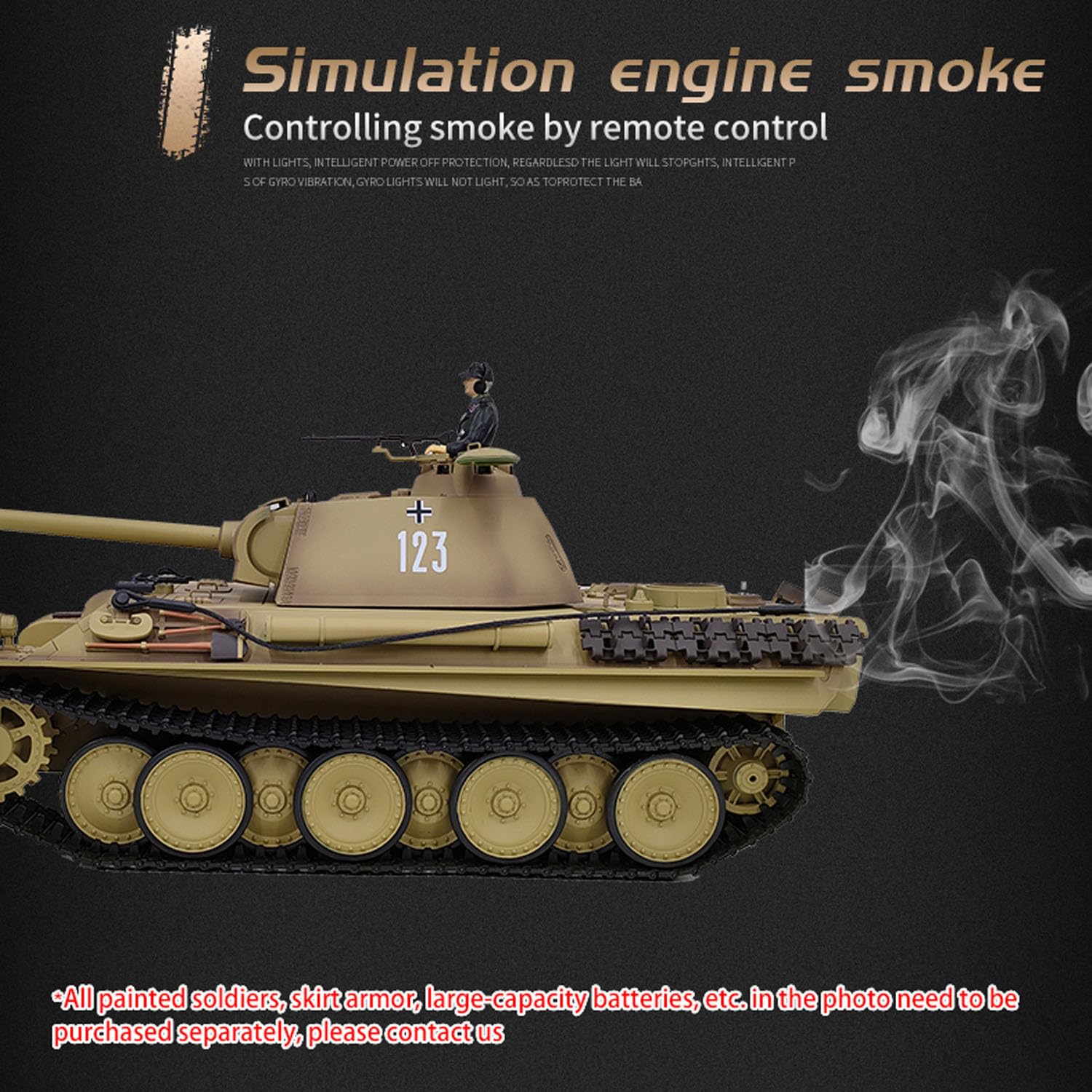 1/16 Henglong RTR 7,0 - Carro armato radiocomandato tedesco Panther G 3879, ingranaggi in acciaio BB IR, suono fumo, radio 2,4 G, batteria 1800 mAh, 320 gradi