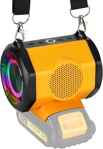 YEX-BUR Altavoz Bluetooth inalámbrico compatible con batería Dewalt de 18 V 20 V Altavoz portátil con luces RGB, sonido estéreo, graves intensos,
