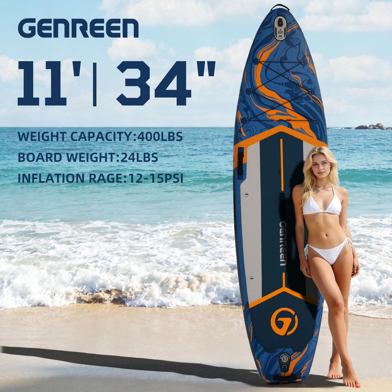 Tabla de surf de remo, tabla de remo inflable de 11 pies con accesorios de SUP, cubierta antideslizante, doble capa de PVC, patrón Monstera, tabla de paddle de 33 pulgadas extra ancha estable