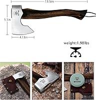 Vista 2 de Hacha de 13.5 pulgadas, hacha de campamento de acero al carbono 1055 y mango de haya, hacha de supervivencia con funda de cuero para división