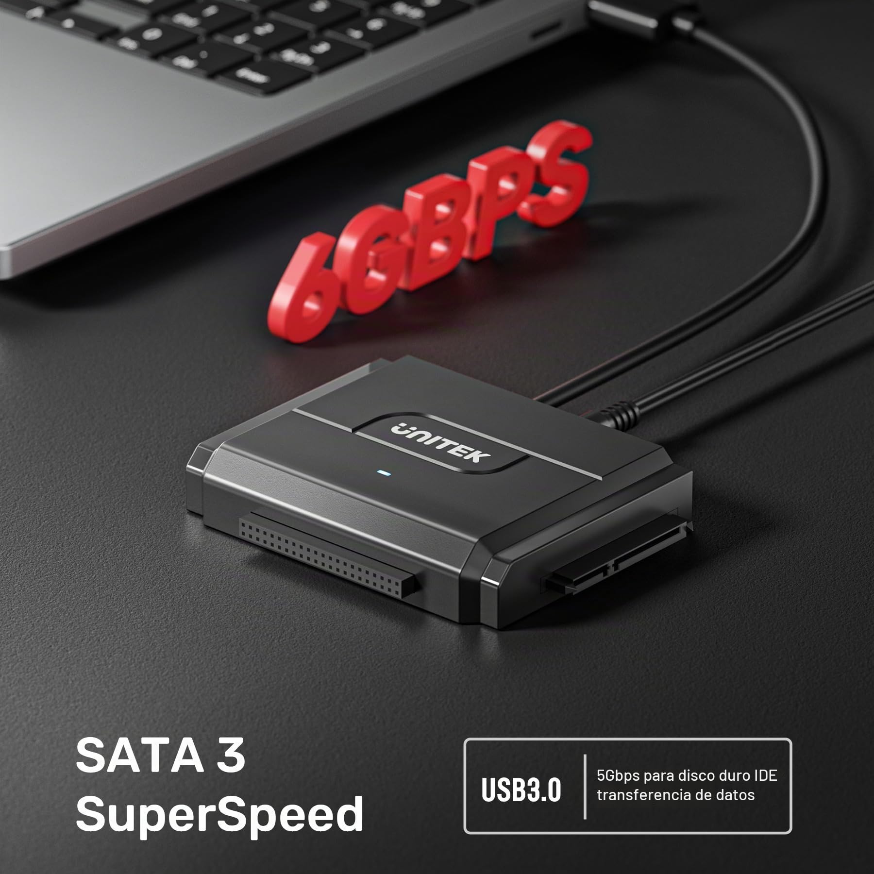 UNITEK Disco Duro USB SATA Adaptador USB 3.0 Adaptador para 2.5 y 3.5 Plug-in IDE Sata Disco Duro Convertidor con Power Adapter para Windows 10/8/7, Mac OS, Linux, PS5, Xbox X/S (USB A)