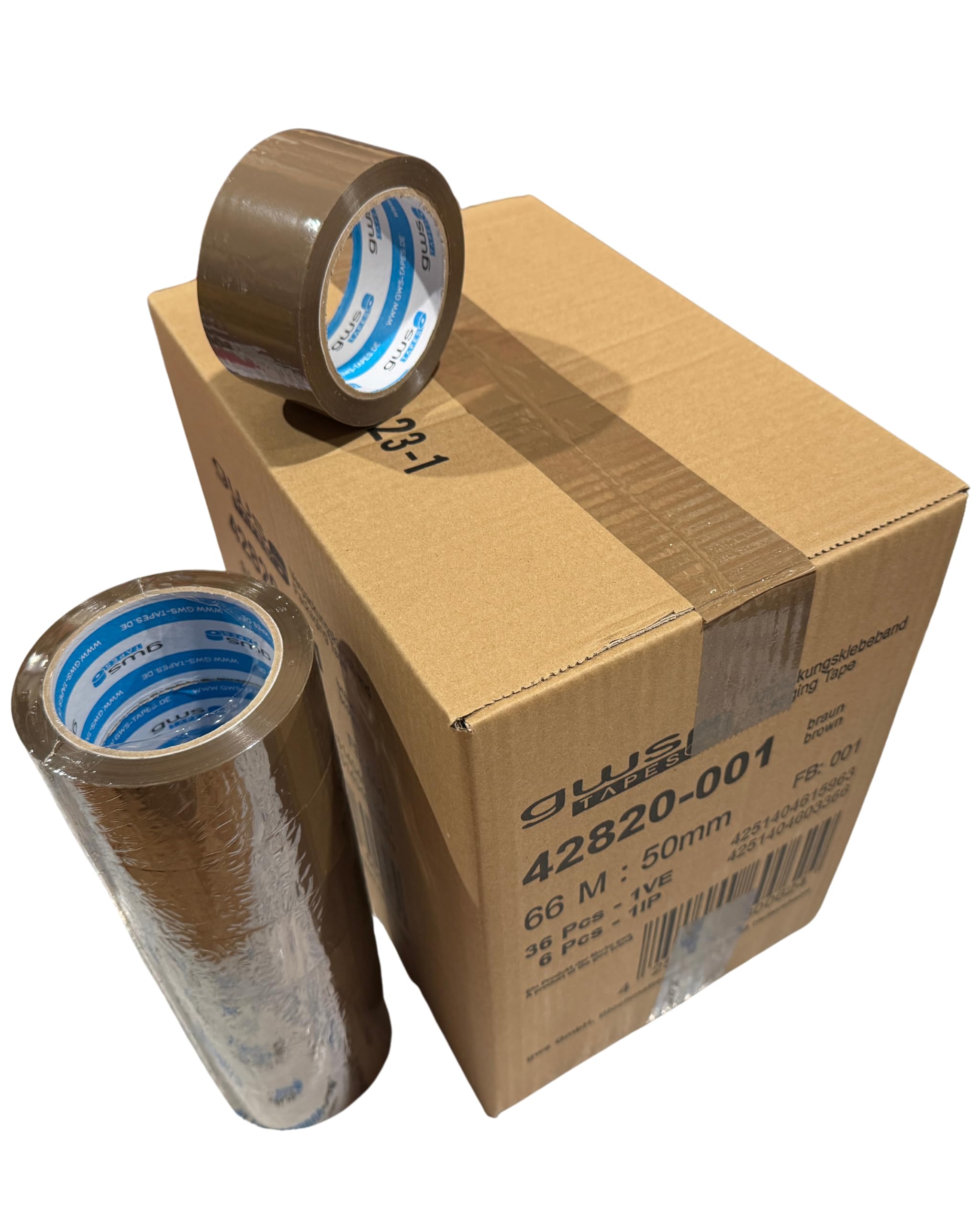 gws Verpackungs-Set mit robustem Lager/-Industrie Abroller und 36 Rollen braun 66m x 50mm zum Verpacken von Paketen - Hohe Klebekraft - Einfache Bedienung - Profi-Qualität