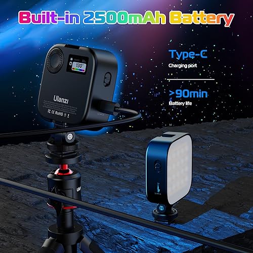 Miniatura 5 de ULANZI Luces de video RGB U60 Luz de cámara LED negra 360 Iluminación de fotografía portátil a todo color con adaptador de zapata fría de liberación