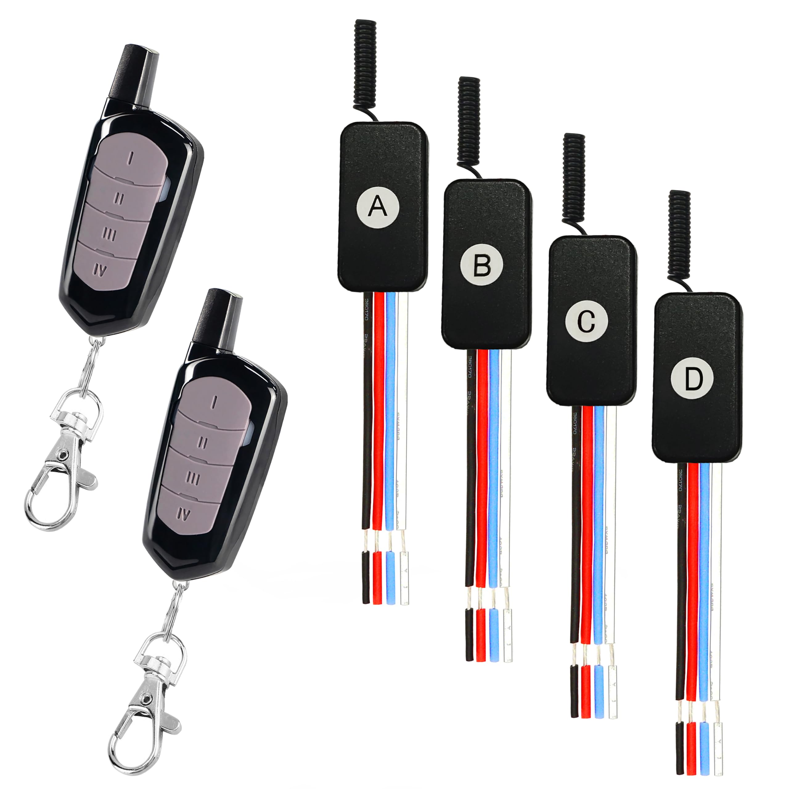 Interrupteur radio DC 4 voies Télécommande sans fil DC 5V/12V/24V 3A Mini interrupteur à distance,1 canal radio,pour réglettes d'éclairage,serrures de portes électriques,cloches d'alarme.