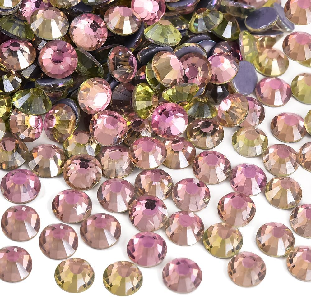 Hotfix Rhinestones 1440 Pieces Crystal Hotfix Rhinestones Round Crystal Gems Glass Stones for Clothes Shoes Craft Supplies Gold Line Lt.Pink-SS16