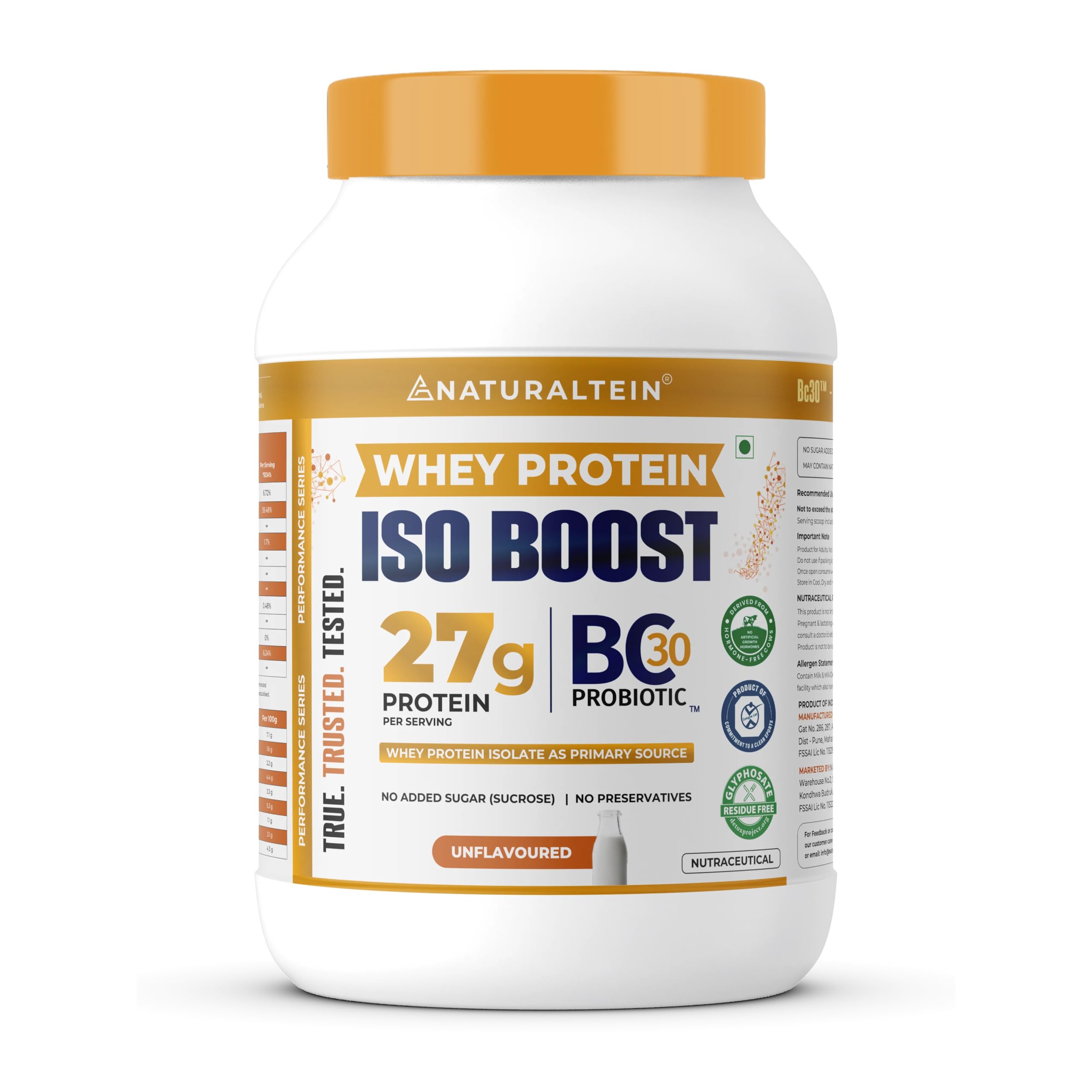 NATURALTEIN Whey Protein ISO BOOST – 27g Protein per Serving | Isolate-Dominated Whey Blend | With BC30 Probiotic | Unflavoured | No Added Sugar | Ultra Low Fat & Carbs | Clean & Easy Mixability