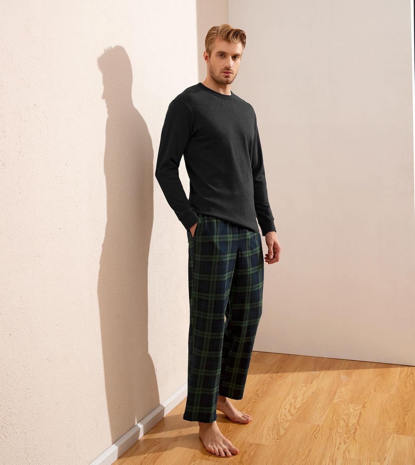 LAPASA Men's Pajama Set 100% Cotton Flannel Top Long Sleeve & Bottom Pants Plaid Sleepwear PJ Sleepwear Lounge Comfy M79/M95 - Image 6