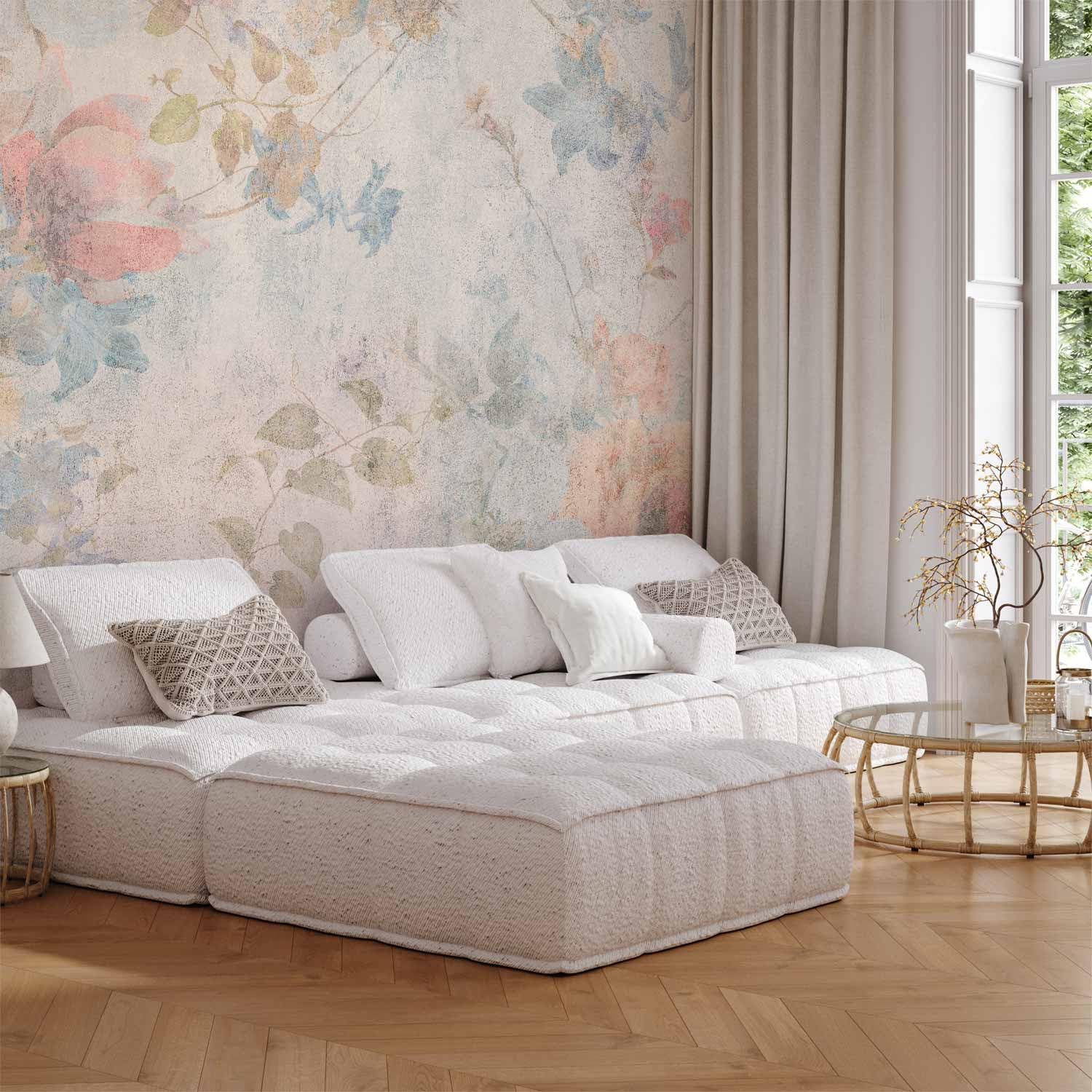 murando Fotomurales Autoadhesivos Retro Flores 441x315 cm Papel Pintado | Decoración de Pared Murales Pegatina decorativos adhesivos 3d Fotográfico Botánica Naturaleza Pradera