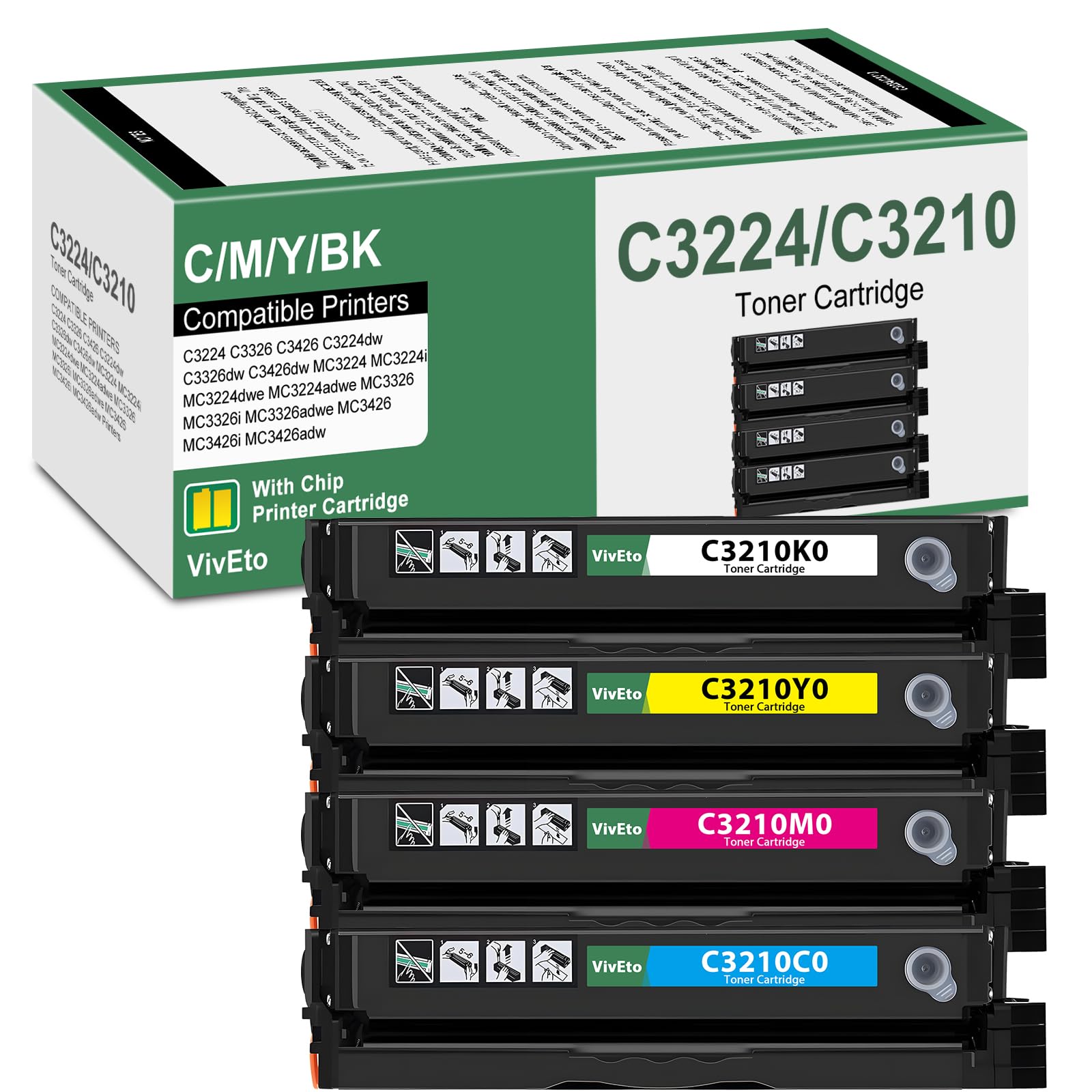 Photo 1 of C3426 C3210 C3224 Toner Cartridge (with New Chip) Replacement for Lexmark C3224 C3210 C3210C0 C3210K0 C3210M0 C3210Y0 for C3224 C3326 C3426 MC3224 MC3326 MC3426 Printer, 4 Pack MC3224 Toner Kit