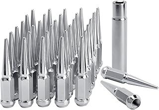 DYNOFIT 9/16-18 Wheel Spike Lug Nuts, 32x Chrome 9/16 inchx18 Lug Nut with 1 Socket Key, DYNOFIT 4.4'' Tall Closed End Lug Nuts for 1994-2011 Dodge Ram 1500 2500 3500/1988-1998 F250 F350