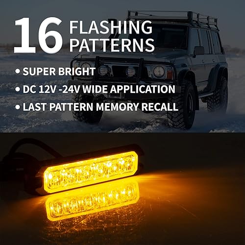 Miniatura 10 de FXC Purishion - Juego de 2 luces LED estroboscópicas de emergencia, impermeables, con barra de precaución, 16 patrones intermitentes para automóvil,