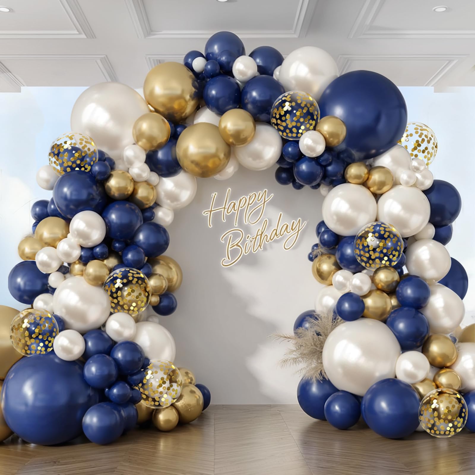 Navy Blue Gold White Balloons Arch Kit