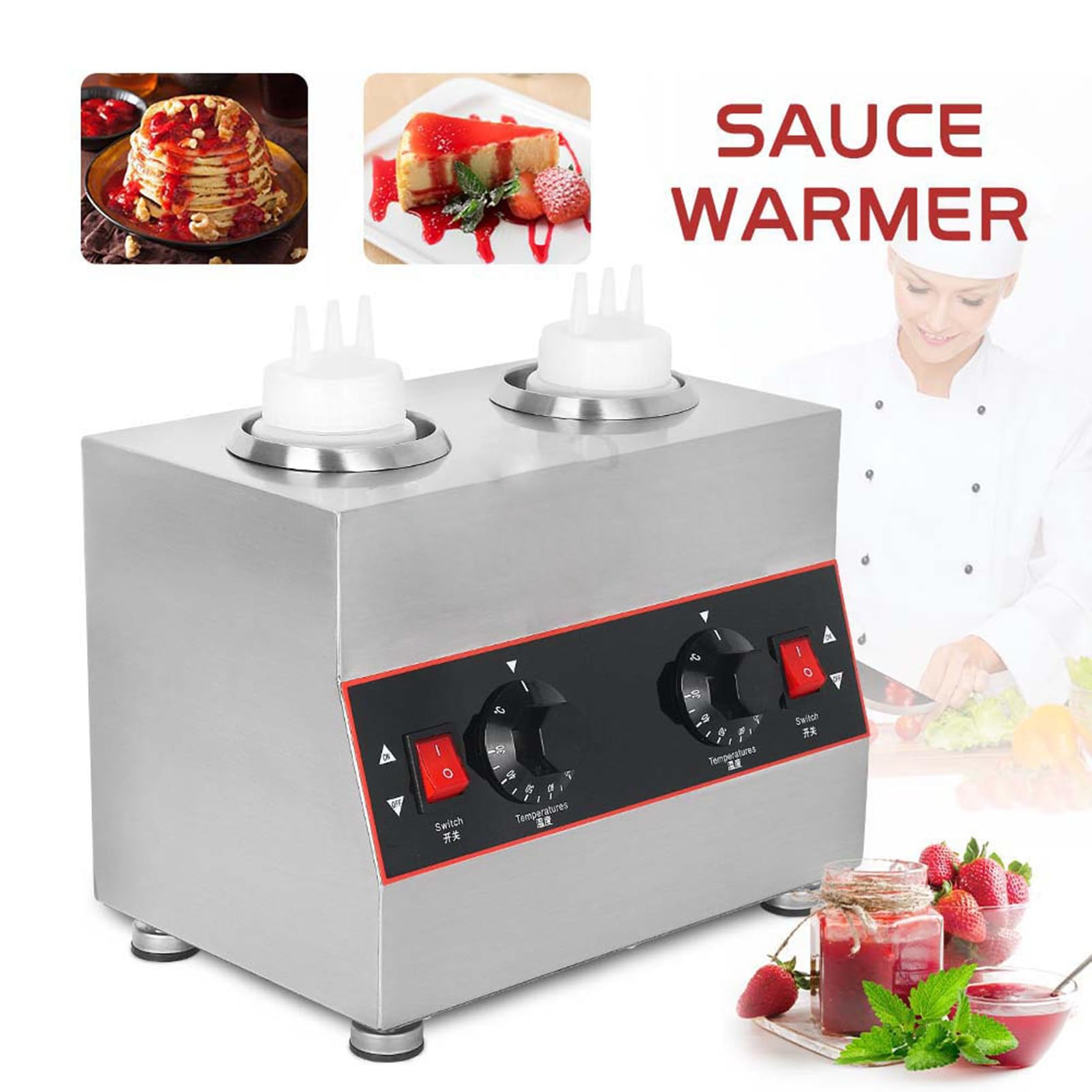 Calentador de Salsa de Queso Eléctrico Dispensador de Calentador de Chocolate Caliente Dispensador de Queso Nacho Máquina de Preservación de Calor de Mermelada,2bottles