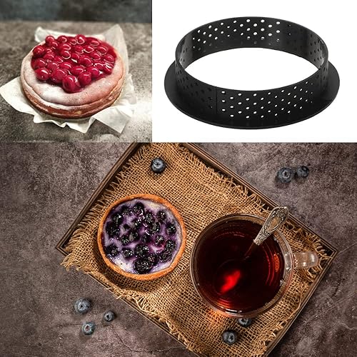 Miniatura 5 de FOVIUPET 8 anillos redondos de tarta de 315 pulgadas con parte inferior de tarta para torta anillos perforados para mousse queso pastel magdalenas