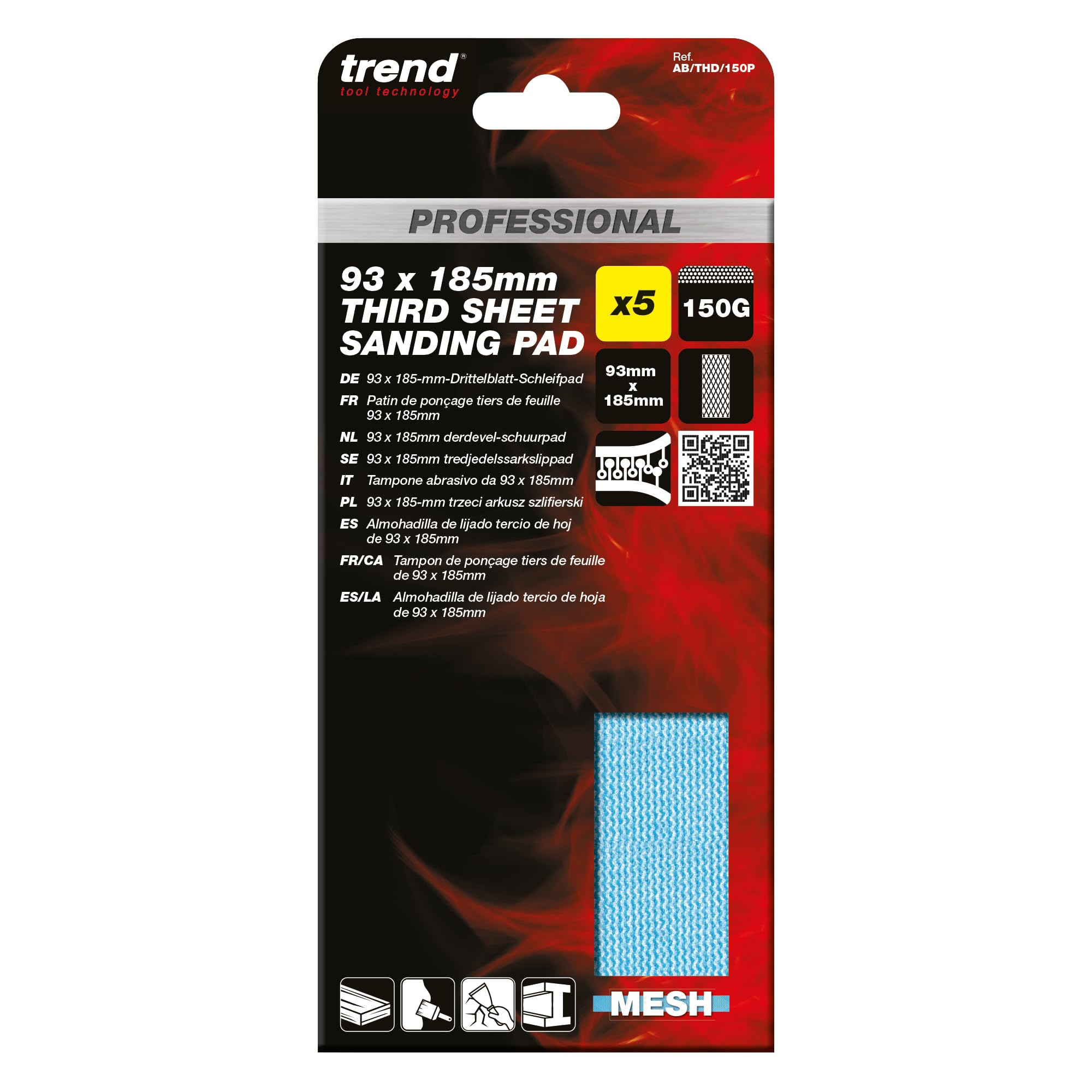 Trend Professional 93 x 185 mm Third Sheet Sanding Pads, 150 Grit, 5 Pack - Image 3