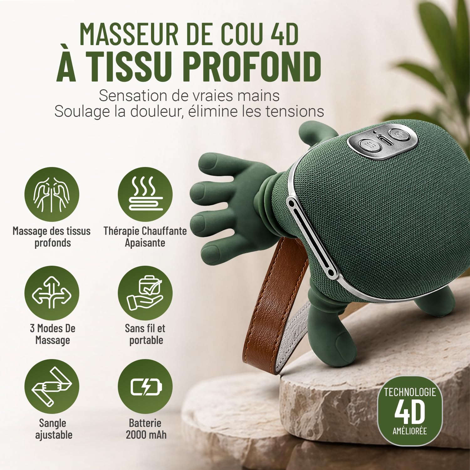 BeFit24 Appareil de Massage Cervical 4D avec Chaleur, Sans Fil, Masseur Cou Épaules Dos, Soulagement Immédiat des Douleurs et Tensions, Relaxation Profonde Anti-Stress, Idéal Bureau Maison Cadeau
