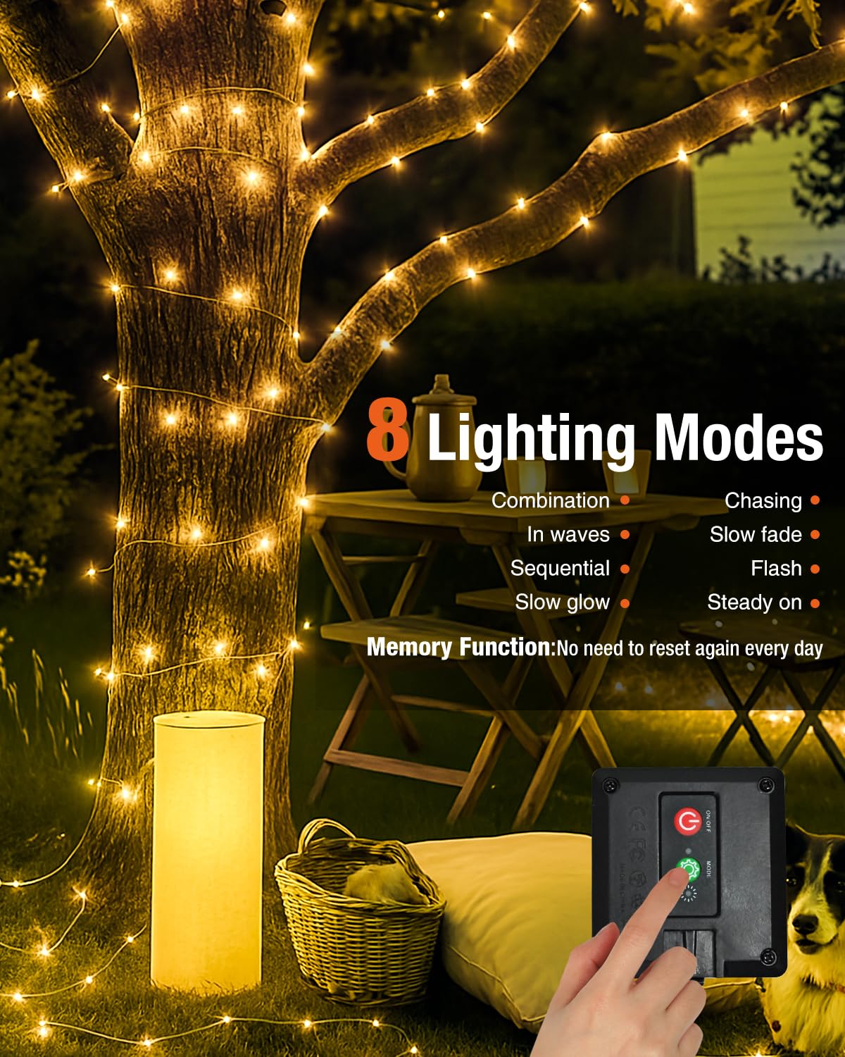 2 Paquete Guirnaldas Luces Exterior Solar, 5+2M 50 LED 8 Modos Luces Solares LED Exterior Jardin, Impermeable IP65 Luz Navidad Exteriors Solares para Exteriores Decoracion Arbol, Blanco Calido