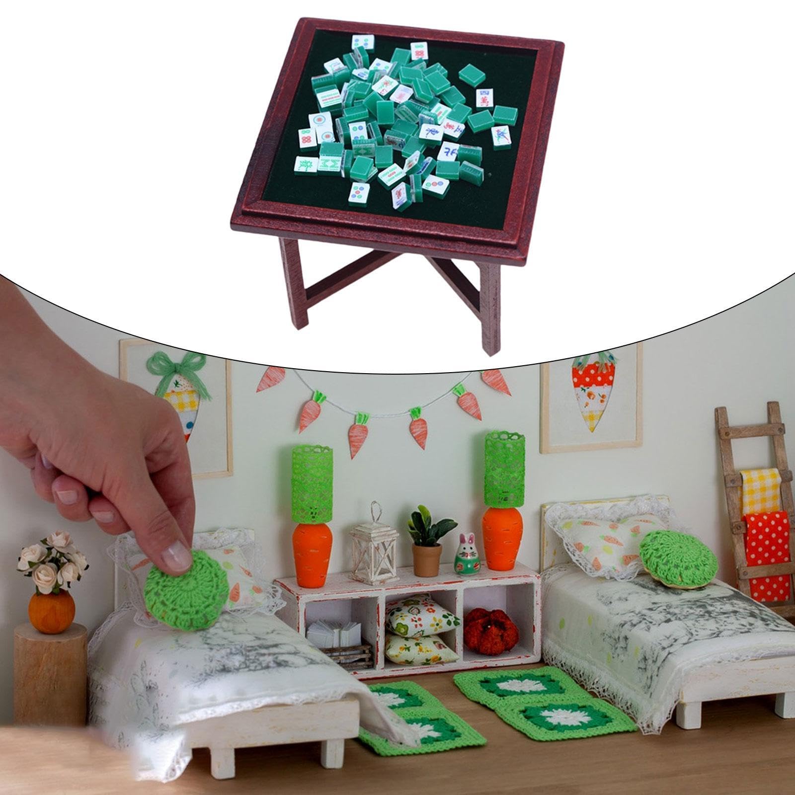5 zestaw 1:12 miniaturowy zestaw mahjong drewniany ręcznie robiony domek dla lalek mahjong meble model mahjong zestaw stołowy zielony bez krzesła