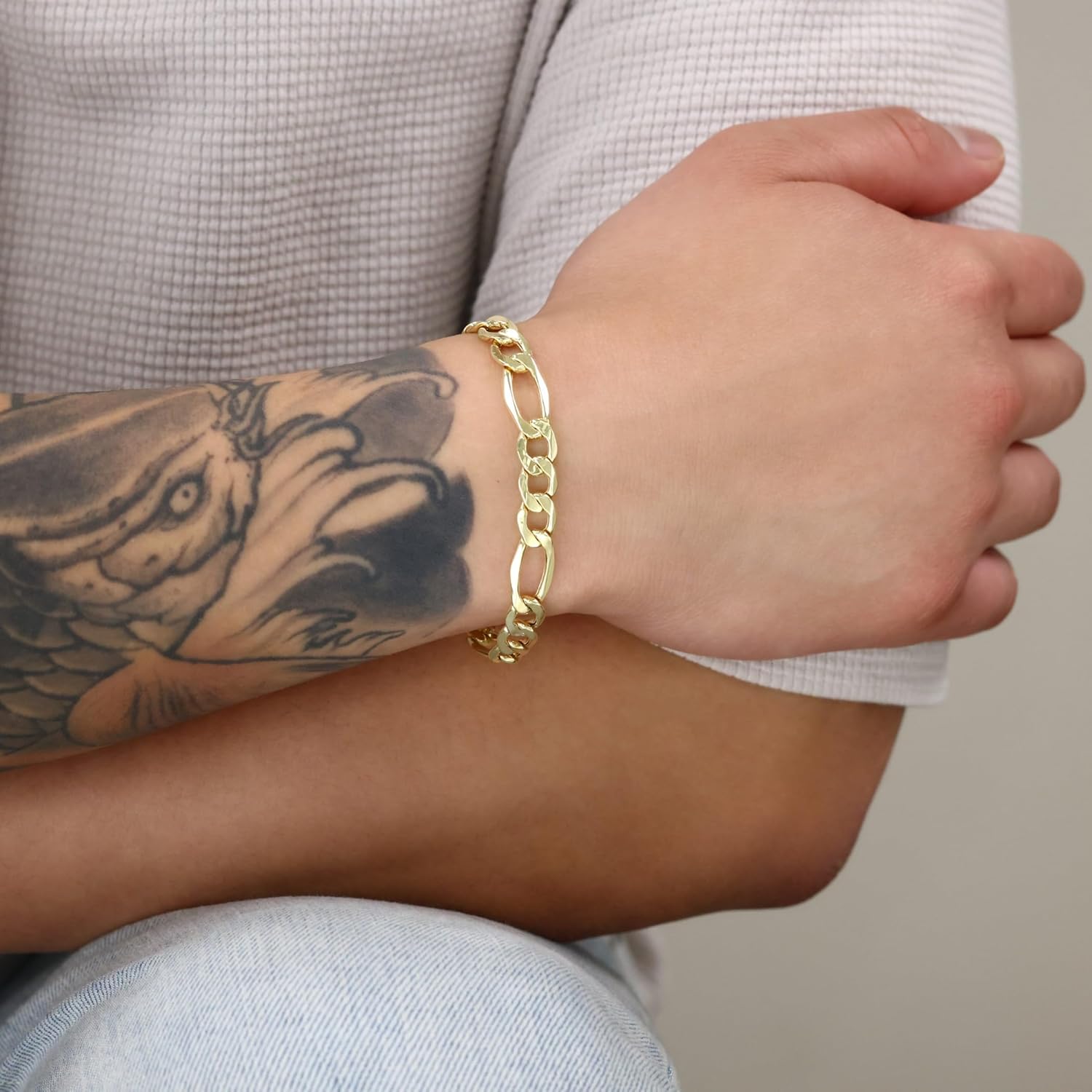 Nuragold 10K Real Yellow Gold Figaro Link Chain Bracelet 7"-9" (2mm-9mm) Italian Jewelry for Men & Women