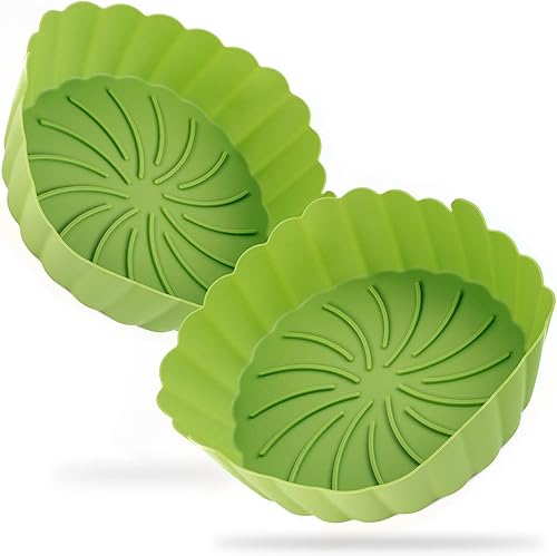 Be First - Forros de silicona reutilizables para freidora de aire, paquete de 2, forros antiadherentes de silicona con ranuras de calor para cocinar