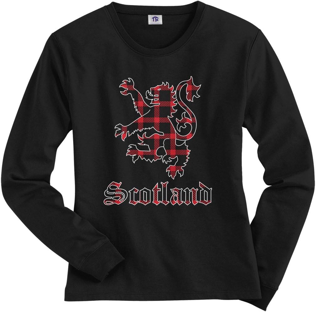 Threadrock Women's Plaid Lion of Scotland Long Sleeve T-Shirt