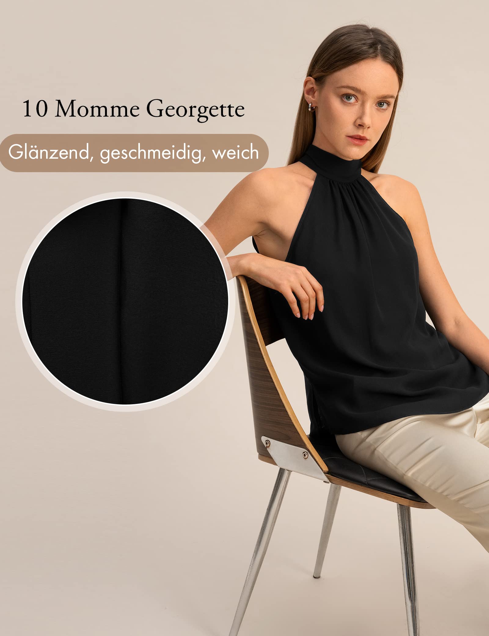 LilySilk Damen-Bluse aus Reiner Seide, Elegantes, ärmelloses Neckholder-Oberteil aus Georgette für Frühlings- und Sommerarbeiten, lässige Partys