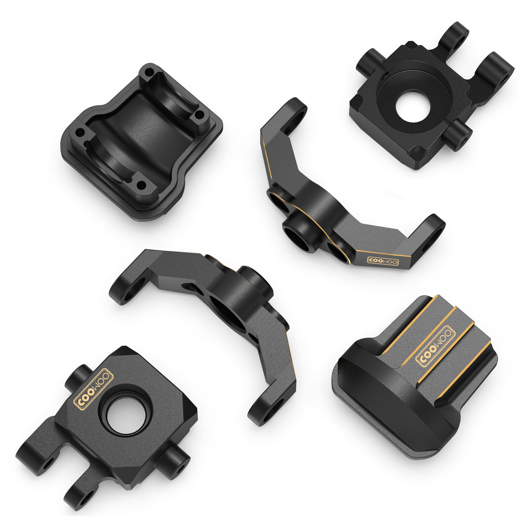 COOWOO RC Upgrade Parts Set for 1/18 TRX-4M RC Crawler Cars, Includes Steering Knuckles, Caster Blocks, and Differential Covers, Made of Brass, Black Coated